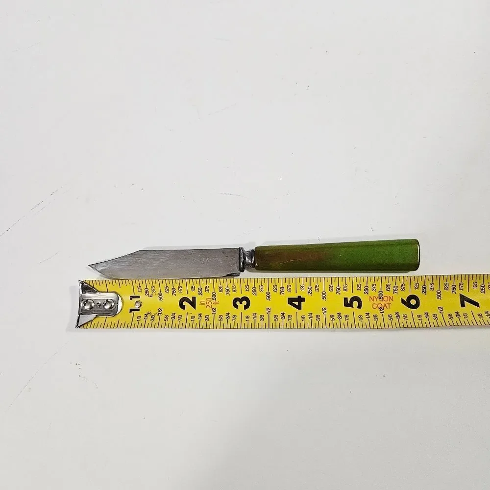 Vintage '30s Avacado Green Marbled Ombre Bakelite Stainless Steel Pairing Knife
